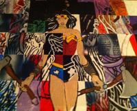 Wonder Woman And The Axes - Acrylic Paintings - By Eric Rittenhouse, Baseball Card Upcycle Painting Artist