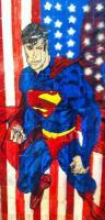 Superman And Freedom - Acrylic Paintings - By Eric Rittenhouse, Baseball Card Upcycle Painting Artist