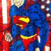 Superman And Freedom - Acrylic Paintings - By Eric Rittenhouse, Baseball Card Upcycle Painting Artist