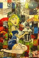 Alice And A Black Hat - Acrylic Paintings - By Eric Rittenhouse, Baseball Card Upcycle Painting Artist