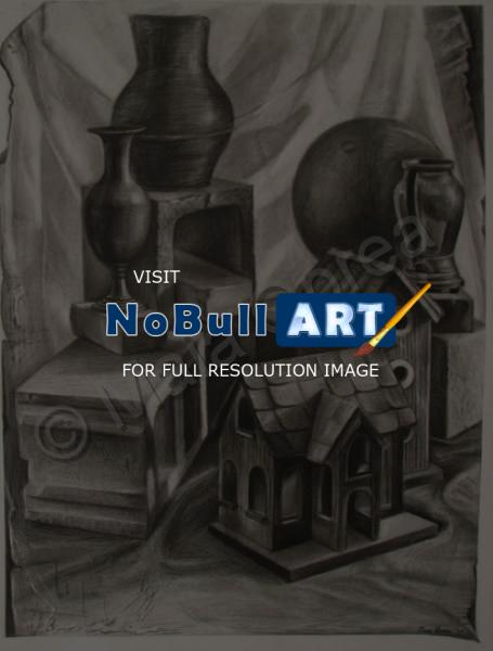 Still Life - Bird House - Charcoal On Paper