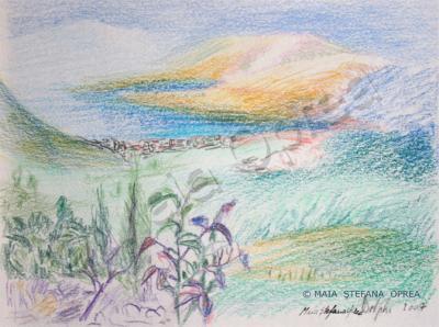 Landscape - Delphi - Color Crayons On Paper