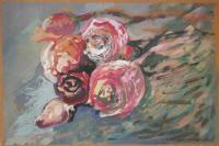 Bouquet - Tempera On Paper Paintings - By Maia Oprea, Impressionist Painting Artist