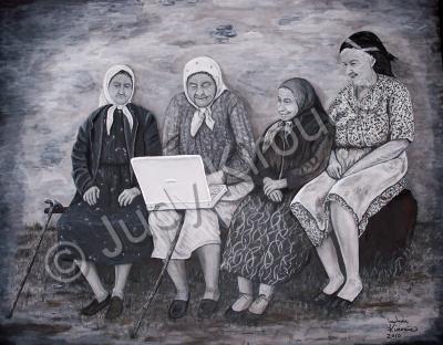 People - Old Ladies Computer Class - Acrylics On Wood