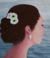 Flowers In Her Hair - Acrylic On Canvas Paintings - By Judy Kirouac, Portrait Painting Artist