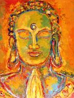 Buddha Painting- Face Of Serenity - Oil On Board Paintings - By Sofan Chan, Spiritual Art Painting Artist