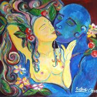 Love And Romance Paintings - The Kiss - Oil On Board Paintings - By Sofan Chan, Lovers Painting Painting Artist