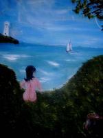 Young Girl Waiting For Her Ship To Come In - Acrylic On Canvas Paintings - By Bob Arnold, People Characters Painting Artist