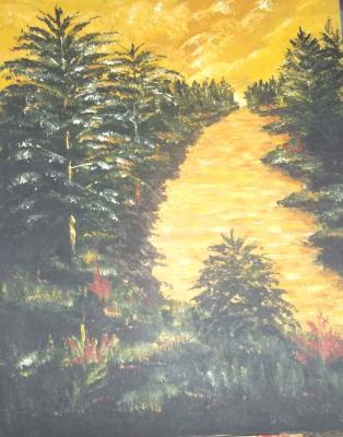 Landscape Water - River Sunset 2 - Acrylic On Canvas