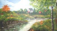 Landscape Water - Cottage On River - Acrylic On Canvas