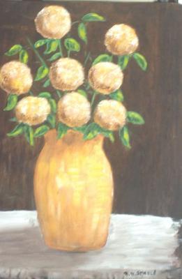 Still Life - Flowers In Vase - Acrylic On Wood Paneling