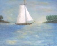 Landscape Water - Sailing - Acrylic On Wood Paneling