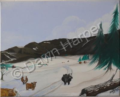 Ranch Life - Snow Cattle - Oil