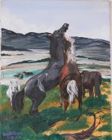 Fighting Horses - Watercolor Paintings - By Dawn Harper, Realism Painting Artist