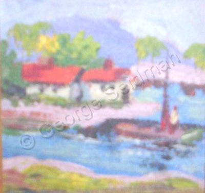 Coastal Settings - Boat And Houses - Oil