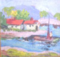 Boat And Houses - Oil Paintings - By George Seidman, Post Impressionist Painting Artist