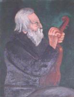 Old Man Stringing A Violin - Oil Paintings - By George Seidman, Post Impressionist Painting Artist