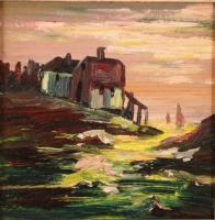 Boat And Houses On A Rough Sea - Oil Paintings - By George Seidman, Post Impressionist Painting Artist