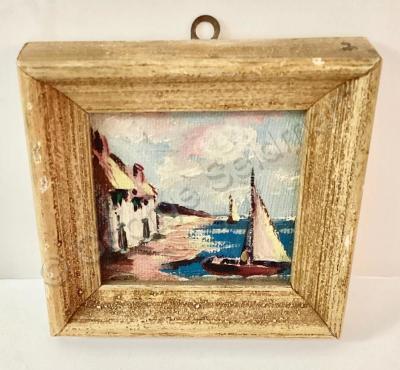 Coastal Settings - Houses And Two Sail Boats - Oil