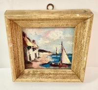 Coastal Settings - Houses And Two Sail Boats - Oil