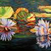 Mirrored Lilies - Acrylic On Canvas Paintings - By Jane Girardot, Realism Painting Artist