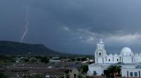 Dancing Light - Lightning Stor - San Xavier Mission With Lightning - Digital