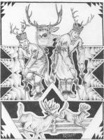 Deer Dancers - Pencil N Ink Drawings - By Richard Jones, Native American Art Drawing Artist