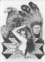 Chief Golden Eagle - Pencil N Ink Drawings - By Richard Jones, Native American Art Drawing Artist