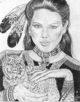 Ms Lynx - Pencil N Ink Drawings - By Richard Jones, Native American Art Drawing Artist