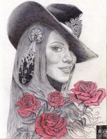 Mariah Cowgirl - Pencil N Ink Drawings - By Richard Jones, Native American Art Drawing Artist