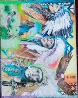 3 Shiprock Chiefs - Colored Pencils Drawings - By Richard Jones, Native American Art Drawing Artist