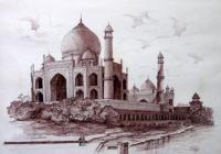 Tajmahal - Pen  Ink Paintings - By Brahm Prakash, Monument Painting Artist