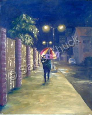 Night Scene - Night Sky On Clegg Street - Oil Colour On Canvas