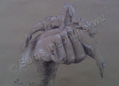 Drawing - The Hand Of God - Soft Charcoal On Sugar Paper