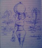 Pen Drawings - Virtous Maiden - Pen On Paper