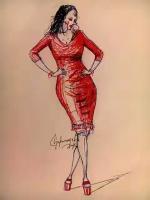 Drawing - Lady In Red - Pen On Paper