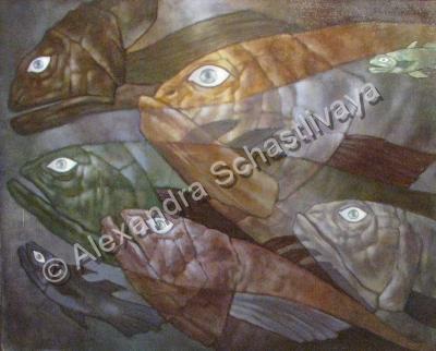 The Origin Of Life On Earth - Fishes - Oil On Canvas