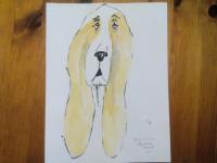 American Basset Hound - Watercolour Paintings - By Garry Fowler, Hand Painted Painting Artist