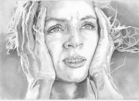 Uma Thurman - Pencil  Paper Drawings - By Chris Jones, Portrait Drawing Artist