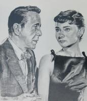 Bogart  Hepburn - Sabrina - Pencil  Paper Drawings - By Chris Jones, Portrait Drawing Artist
