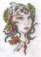 Tattoo Style Art Sketches - Vintage Italian Girl - Pencil  Prisma Colored Pencils