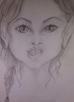 Curious Elf Girl - Pencil  Paper Drawings - By Michele Lovaglio-Watson, Freehand Drawing Artist