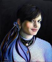La Famme Bleue - Acrylicbois Paintings - By Aldehy Phil, Portrait Painting Artist