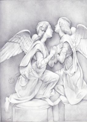 Drawings - 2 Angels - Graphite Pencil