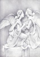 Drawings - 2 Angels - Graphite Pencil