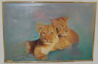 Lion Cubs - Oil Paint Paintings - By Efcruz Arts, Modern Painting Artist