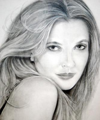 Portrait - Drew Barrymore - Charcoal Pencil