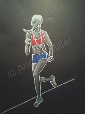 In Motion - Running Girl - Charcoal Colored Pencil