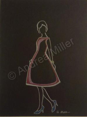 In Silhouette - Lady In Pink - Charcoal Colored Pencil