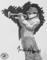 Music Collection - Ozomatlis Horn Player - Ink Brushwater Color